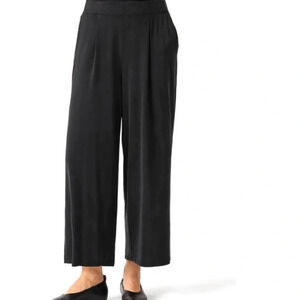 Eileen Fisher Sandwashed Cupro Knit Pleated Pant Wide Ankle Black